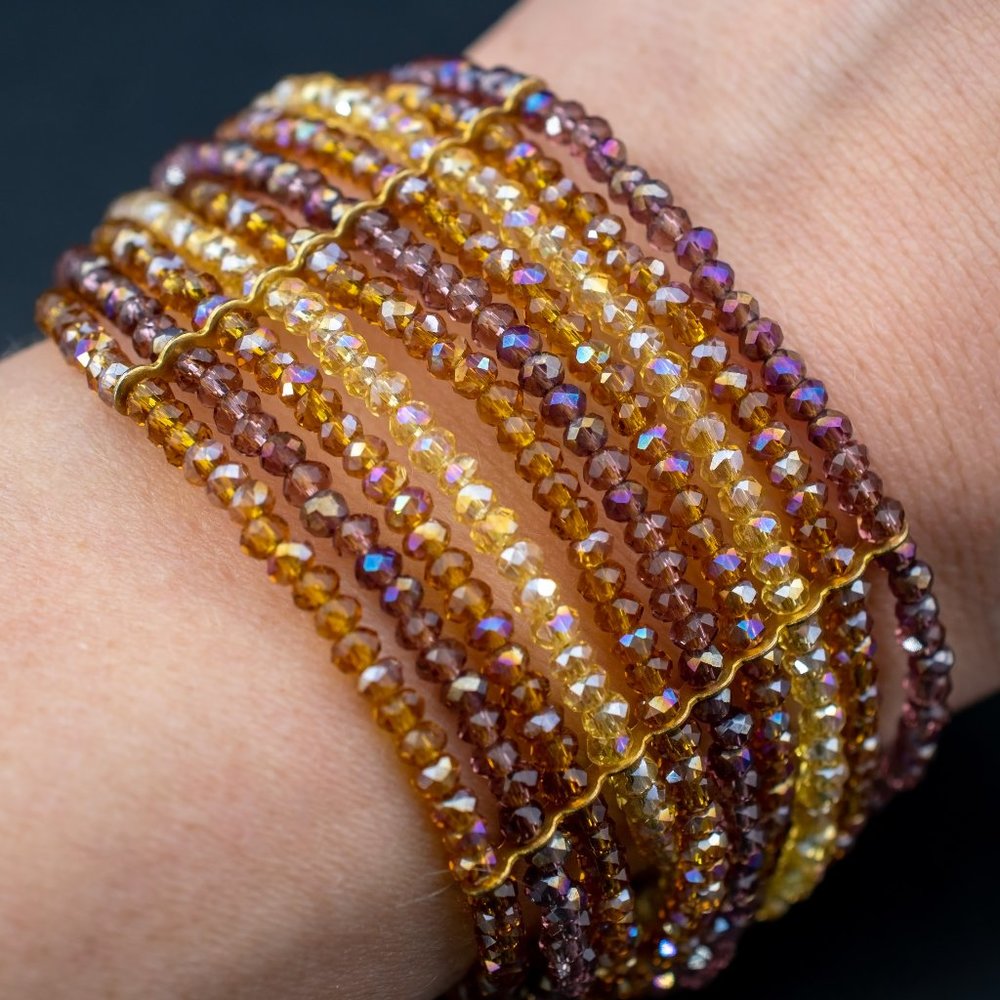 Wide champagne crystal bead bracelet, statement multi layer massive bracelet